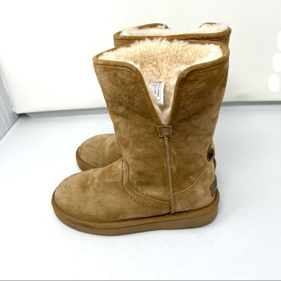 Ugg Chestnut Pull On Sherpa lined Leather Boots size 5 Great - Picture 3 of 12